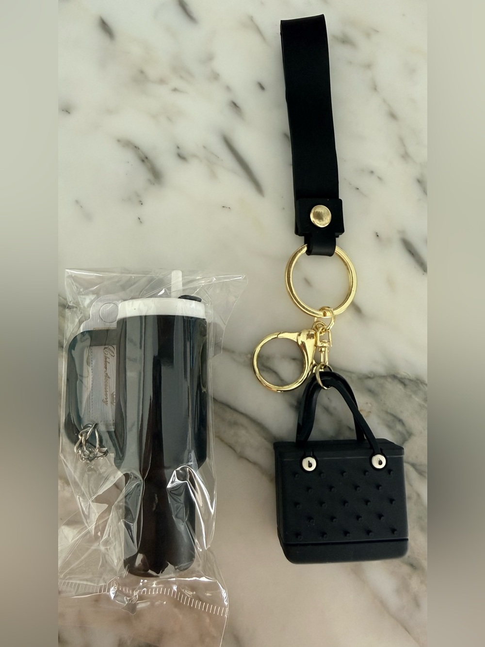 Black Tumbler & Mini Purse Keychain Bag Charm Set Tix Tox Viral NWT
